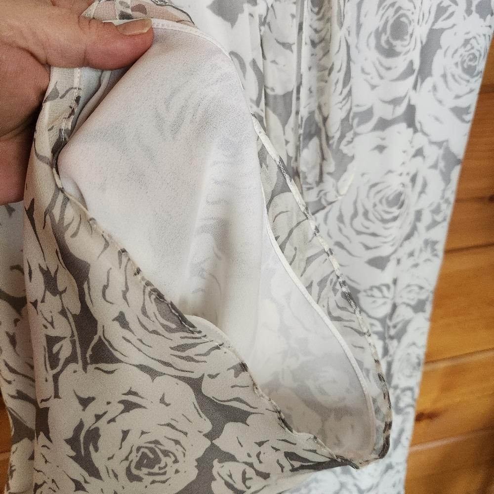 Linda Allard Ellen Tracy 100% Silk Pants Wide Leg Floral Chiffon Sheer Sz 6 X30" - Picture 6 of 9